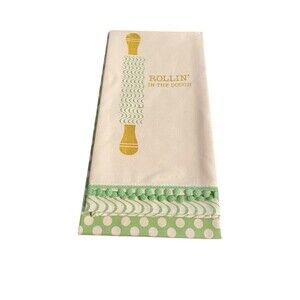 New Set Of 3 Tea Towels. All Have Different Designs In Green And Cream In Box